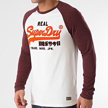 Superdry - Tee Shirt Manches Longues Vintage Logo Duo Raglan M6010456A Ecru Bordeaux