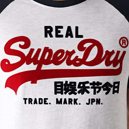 Superdry - Tee Shirt Vintage Logo Duo Raglan M1010998A Blanc Chiné Bleu Marine