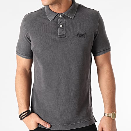 Superdry - Polo Manches Courtes Vintage Destroyed Pique M1110014A Gris Anthracite