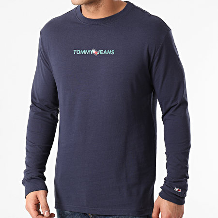 Tommy Jeans - Tee Shirt Manches Longues Vertical Tommy Logo 0241 Bleu Marine