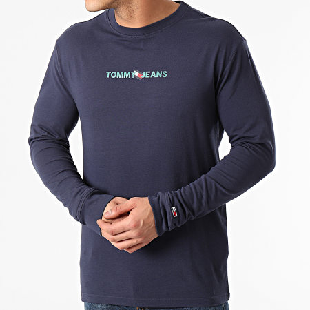 Tommy Jeans - Tee Shirt Manches Longues Vertical Tommy Logo 0241 Bleu Marine