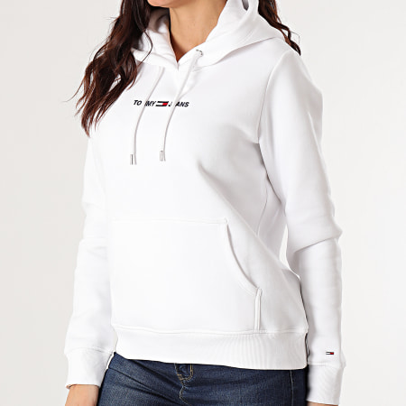 Tommy Jeans - Sweat Capuche Femme Linear Logo 0132 Blanc