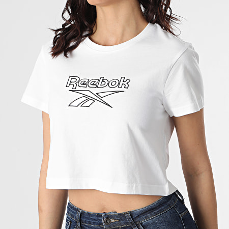Reebok - Camiseta corta con logo grande para mujer GJ5764 Blanco