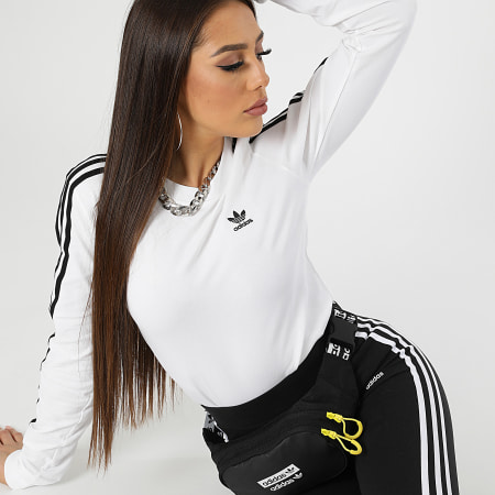 Adidas Originals - Maglietta donna a maniche lunghe con strisce Adicolor GT4261 Bianco
