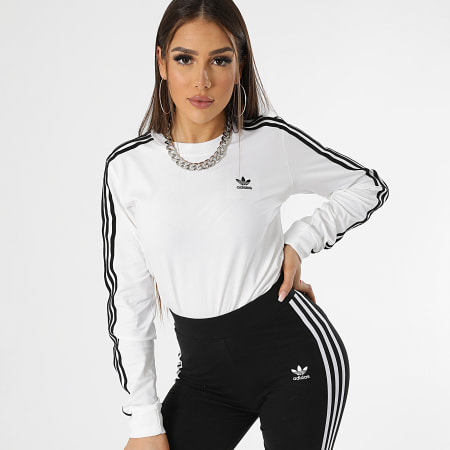 Adidas Originals - Maglietta donna a maniche lunghe con strisce Adicolor GT4261 Bianco
