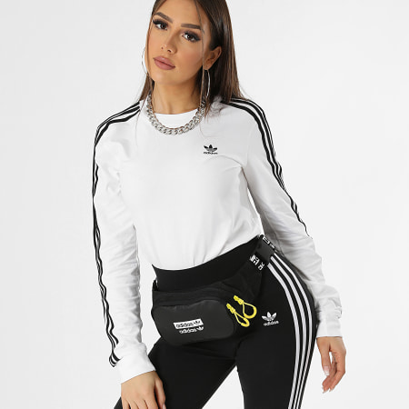 Adidas Originals - Tee Shirt Manches Longues Femme A Bandes Adicolor GT4261 Blanc