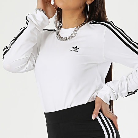 Adidas Originals - Tee Shirt Manches Longues Femme A Bandes Adicolor GT4261 Blanc