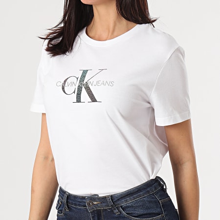 Calvin Klein - Maglietta da donna con monogramma riflettente 5316 bianco