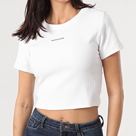 Calvin Klein - Tee Shirt Femme Crop Micro Branding 5699 Blanc