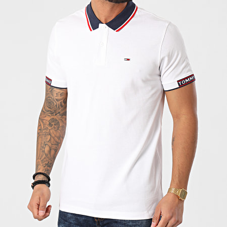 Tommy Jeans - Polo Manches Courtes Rib Jaquard 0326 Blanc