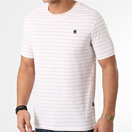 G-Star - Tee Shirt Korpaz Stripe Blanc Beige