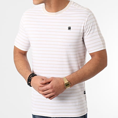 G-Star - Tee Shirt Korpaz Stripe Blanc Beige