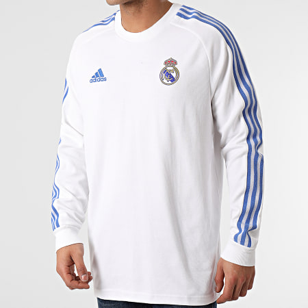 Adidas Sportswear - Tee Shirt Manches Longues A Bandes Real Madrid Icons GI0007 Blanc