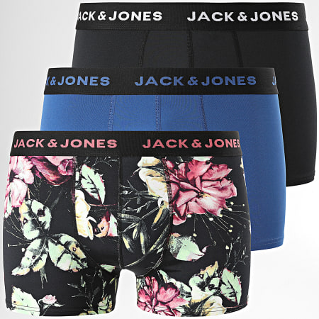 Jack And Jones - Lot De 3 Boxers Dark Flower Micro Fiber Noir Bleu Roi Floral