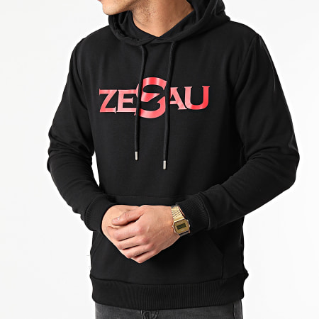 Zesau - Felpa con cappuccio con logo nero rosso