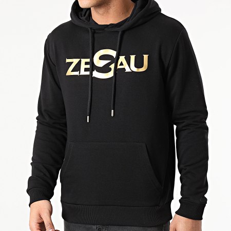 Zesau - Felpa con cappuccio con logo nero oro