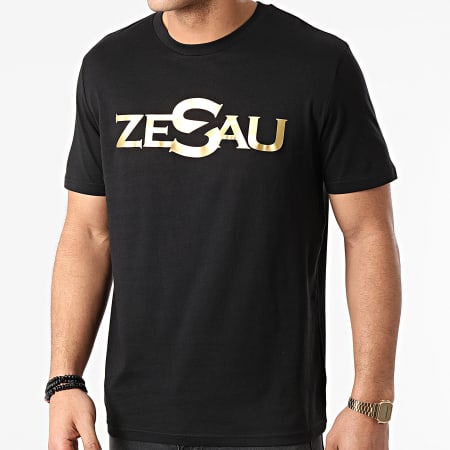 Zesau - Maglietta con logo oro nero