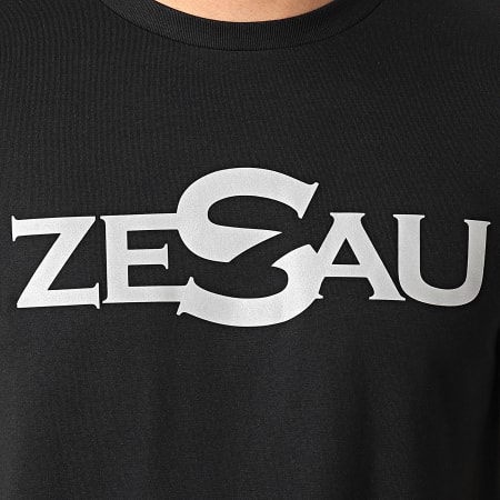 Zesau - Camiseta negra reflectante con logo