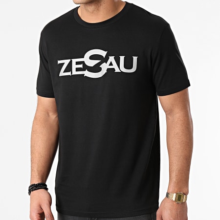 Zesau - Camiseta negra reflectante con logo