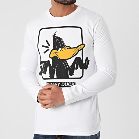 Looney Tunes - Tee Shirt Manches Longues Daffy Duck Blanc