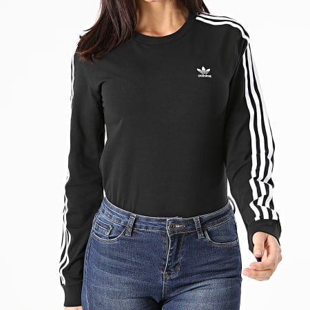 Adidas Originals - Tee Shirt Manches Longues Femme A Bandes 3 Stripes GN2911 Noir