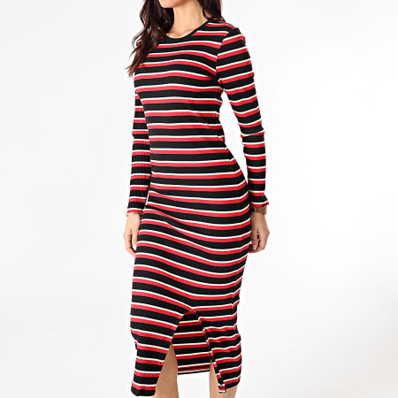 Only - Robe Pull Femme Manches Longues A Rayures Donna Life Noir Rouge Blanc