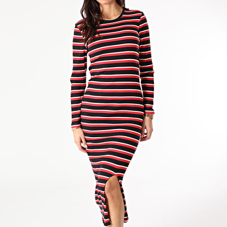 Only - Robe Pull Femme Manches Longues A Rayures Donna Life Noir Rouge Blanc