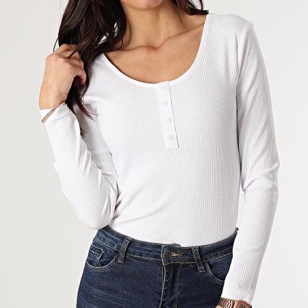 Only - Top Femme Manches Longues Simple Life Blanc