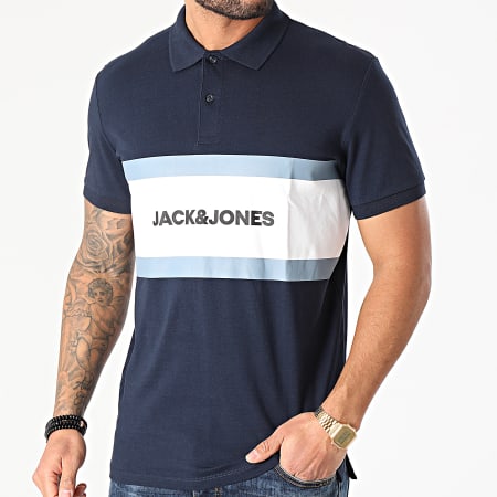 Jack And Jones - Polo Manches Courtes Shake Bleu Marine Blanc