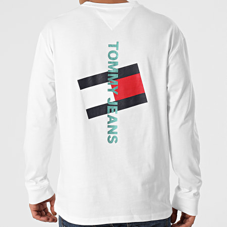 Tommy Jeans - Tee Shirt Manches Longues Vertical Tommy Logo 0241 Blanc