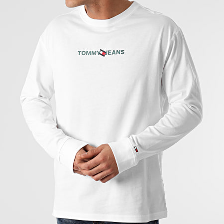 Tommy Jeans - Tee Shirt Manches Longues Vertical Tommy Logo 0241 Blanc