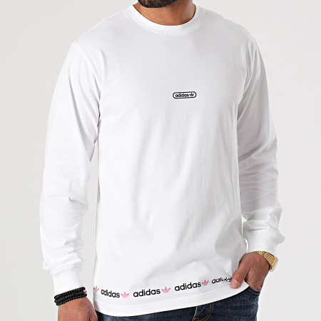 Adidas Originals - Tee Shirt Manches Longues Linear Repeat GN3880 Blanc