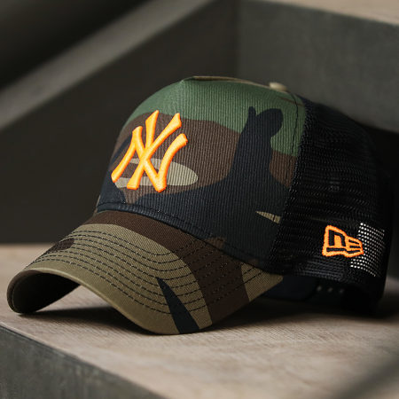 New Era - Casquette Trucker Camouflage New York Yankees Neon 12747720 Vert  Kaki Noir Orange 