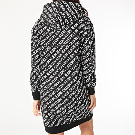 Calvin Klein - Robe Sweat Capuche Femme Oversize Logo AOP 6187 Noir