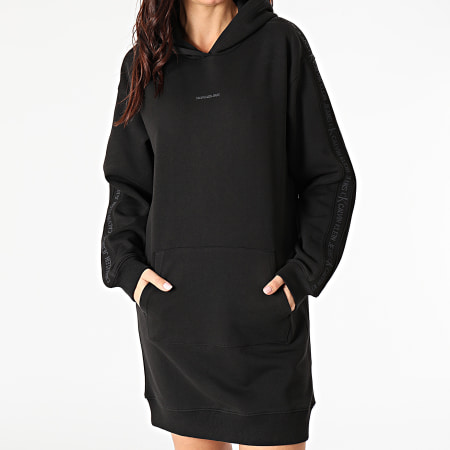 Calvin Klein - Robe Sweat Capuche Femme A Bandes Logo Trim 6348 Noir