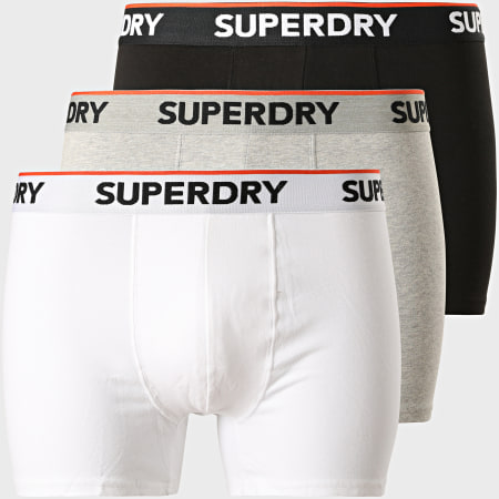Superdry - Lot De 3 Boxers Classic Noir Blanc Gris Chiné