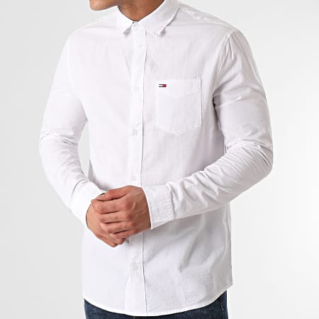 Tommy Jeans - Chemise Manches Longues Solid Seersucker 0638 Blanc