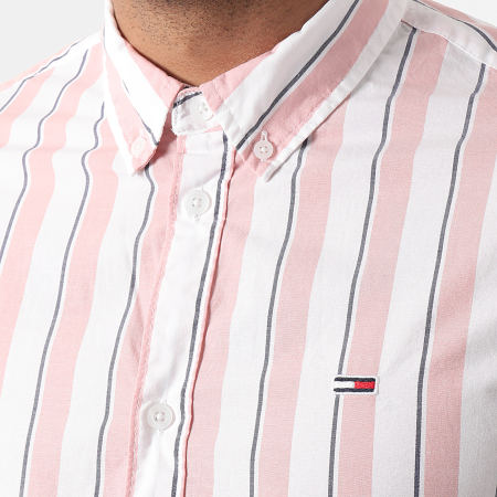 Tommy Jeans - Chemise Manches Longues A Rayures Essential Striped 0151 Blanc Rose