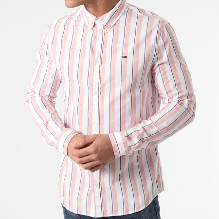 Tommy Jeans - Chemise Manches Longues A Rayures Essential Striped 0151 Blanc Rose