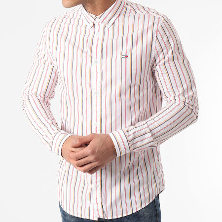 Tommy Jeans - Chemise Manches Longues A Rayures Essential Striped 0151 Blanc