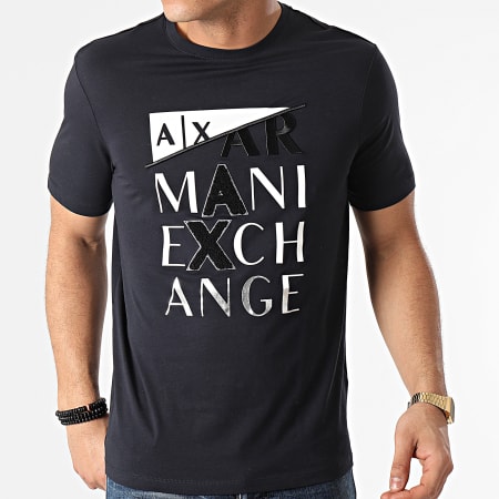 Armani Exchange - Tee Shirt 3KZTFD-ZJBVZ Bleu Marine Argenté
