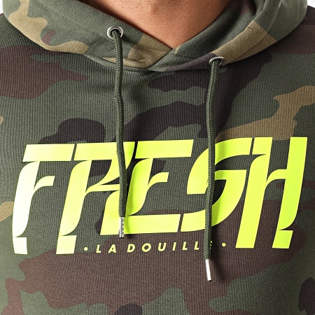 Fresh La Douille - Camuflaje Logo Sudadera con Capucha Verde Caqui Amarillo Fluorescente