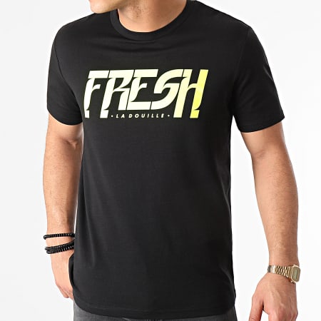 Fresh La Douille - Maglietta con logo nero giallo fluo