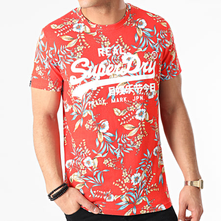 Superdry - Camicia Tee All Over Stampa Arancione Floreale