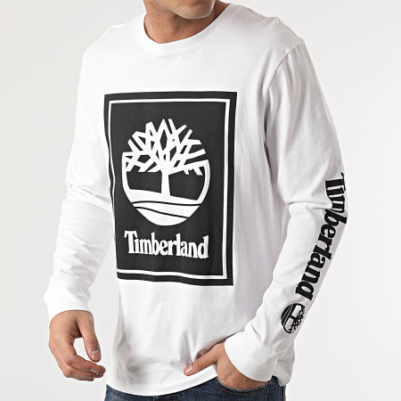 Timberland - Tee Shirt Manches Longues Stack Logo A2CMK Blanc Noir