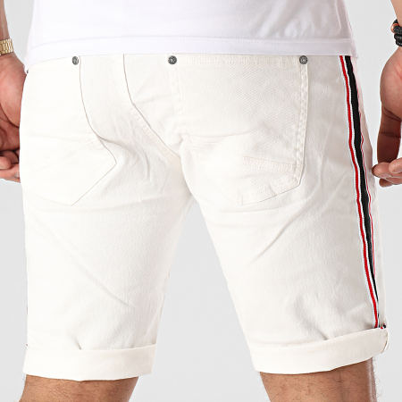 MZ72 - Short Jean A Bandes Fold Blanc
