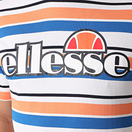 Ellesse - Tee Shirt A Rayures SHF09085 Blanc Orange Bleu