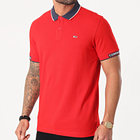 Tommy Jeans - Polo Manches Courtes Detail Rib Jaquard 0326 Rouge