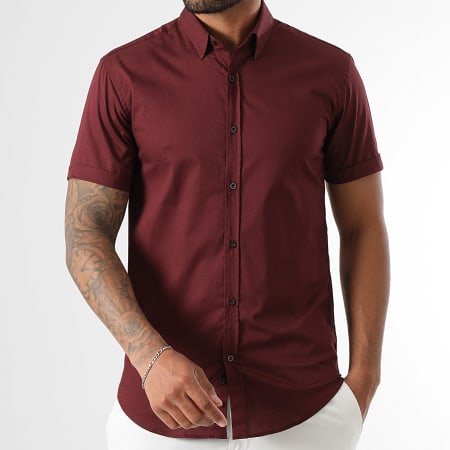 LBO - Camisa Slim Fit Manga Corta 1363 Burdeos