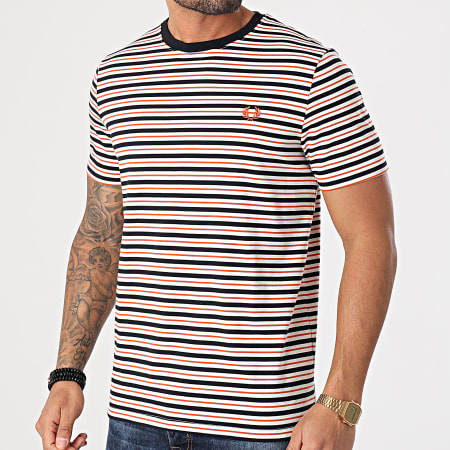Fred Perry - Tee Shirt A Rayures Fine Stripe M1608 Blanc Bleu Marine Orange